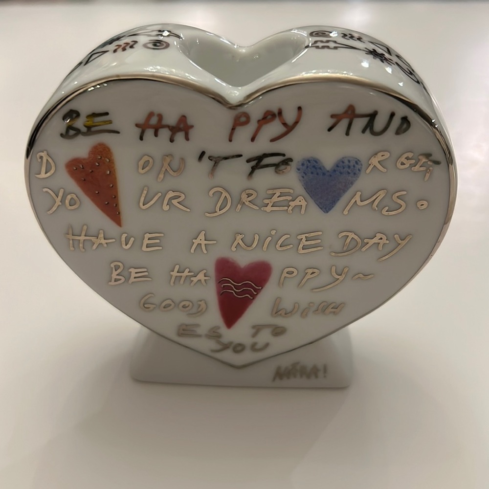 Goebel artist Orbis Mara!Love heart shaped candle holder; fine china;no chips no